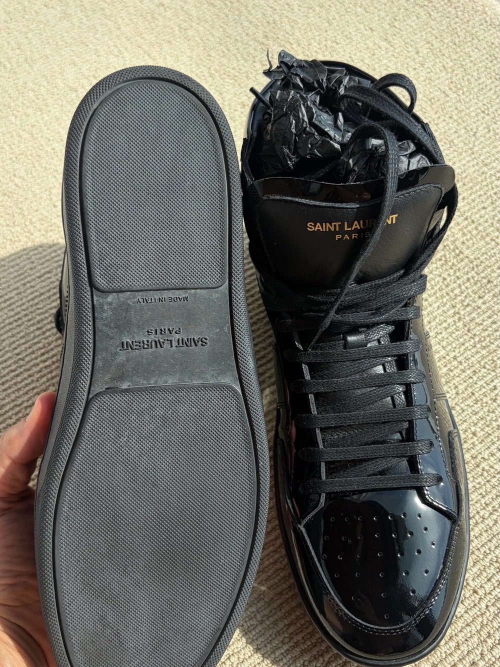 Saint Laurent SL/10H Black Patent Leather High-Top Sneakers (EU 42) - Picture 9 of 10